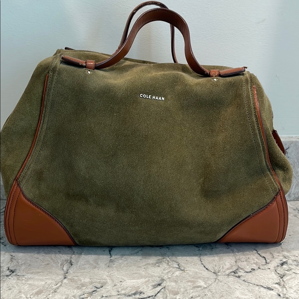 Cole Haan Green and Brown Duffel Bag with Leather Accents